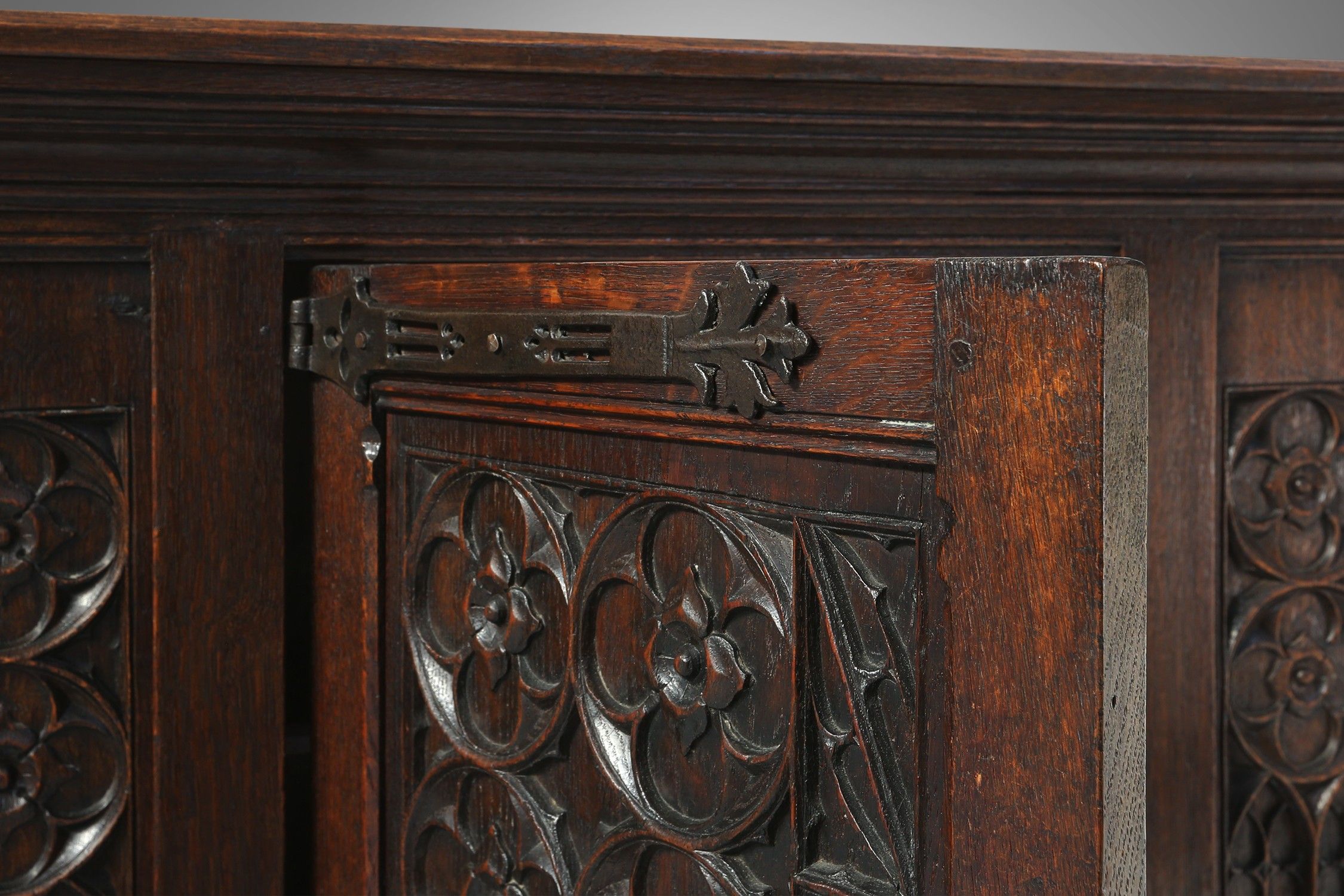 Neo-gothic cabinet in oak with concealed storage and rich decorations, France, 1850sthumbnail